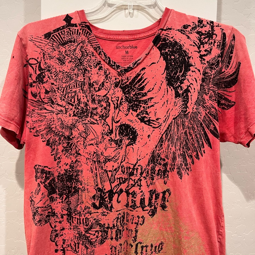 Anchor Blue - M - distressed cotton tee shirt - Note small hole on right sleeve